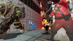 Size: 1366x768 | Tagged: safe, artist:raventheghost, oc, oc:raven blake, pony, 3d, bendy, bendy and the ink machine, bioshock, crossover, five nights at freddy's, gmod, pyro (tf2), team fortress 2