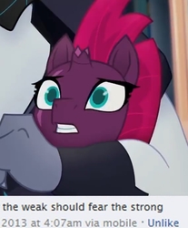 Size: 783x945 | Tagged: safe, edit, storm king, tempest shadow, g4, my little pony: the movie, hug, meme, out of context, the weak should fear the strong