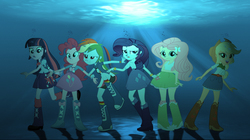 Size: 1265x708 | Tagged: safe, artist:sb1991, applejack, fluttershy, pinkie pie, rainbow dash, rarity, twilight sparkle, equestria girls, g4, request, requested art, underwater