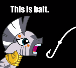Size: 663x599 | Tagged: safe, artist:trini-mite, zecora, zebra, a health of information, g4, bait, black background, female, reaction image, simple background, solo, swamp fever, this is bait, this will end in pain