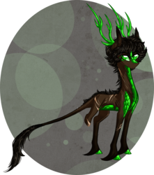 Size: 2122x2400 | Tagged: safe, artist:australian-senior, oc, oc only, oc:rick invictus, dracony, earth pony, hybrid, kirin, pony, kirindos, adventure core, alternate universe, amputee, antlers, colored hooves, green eyes, high res, leonine tail, missing limb, portal, portal (valve), portal 2, scar, simple background, solo, transparent background, unshorn fetlocks