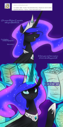 Size: 750x1500 | Tagged: safe, artist:cosmalumi, nightmare moon, alicorn, pony, tumblr:ask queen moon, g4, ask, comic, solo, tumblr