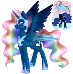 Size: 1024x1038 | Tagged: safe, artist:keeharn, nightmare moon, rainbow dash, alicorn, pony, seraph, seraphicorn, g4, fusion, multiple wings, watermark