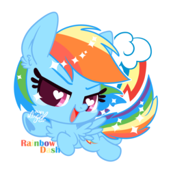 Size: 1200x1199 | Tagged: safe, artist:snow angel, rainbow dash, pegasus, pony, g4, chibi, cute, dashabetes, female, flying, heart eyes, looking at you, mare, simple background, smiling, solo, transparent background, wingding eyes