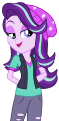 Size: 327x672 | Tagged: safe, artist:thebar, edit, edited screencap, screencap, starlight glimmer, equestria girls, equestria girls specials, g4, my little pony equestria girls: mirror magic, background removed, beanie, bedroom eyes, clothes, female, hands behind back, hat, not a vector, open mouth, simple background, solo, torn clothes, transparent background, vest