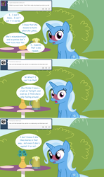 Size: 1280x2168 | Tagged: safe, artist:hakunohamikage, trixie, pony, unicorn, ask-princesssparkle, g4, ask, blushing, cider, comic, female, implied lesbian, implied shipping, implied suntrix, mare, open mouth, show accurate, solo, tumblr