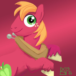 Size: 1500x1500 | Tagged: safe, artist:kelseyleah, big macintosh, earth pony, pony, g4, gradient background, horse collar, looking at you, male, rearing, solo, stallion