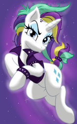 Size: 1200x1920 | Tagged: safe, artist:theroyalprincesses, rarity, pony, unicorn, g4, it isn't the mane thing about you, alternate hairstyle, clothes, duckface, female, looking at you, mare, pouting, punk, raripunk, short hair, solo