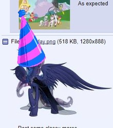 Size: 276x313 | Tagged: artist needed, safe, artist:nemesis360, princess luna, g4, /mlp/, 4chan, 4chan party hat, cute, female, funny, image macro, lunabetes, majestic as fuck, meme, solo