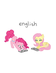 Size: 2975x3850 | Tagged: safe, artist:tycoontykun, fluttershy, pinkie pie, g4, book, english, female, high res, learning, lesbian, school, ship:flutterpie, shipping, simple background, white background