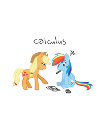 Size: 1280x1656 | Tagged: safe, artist:tycoontykun, applejack, rainbow dash, g4, calculator, calculus, cover, cowboy hat, female, hat, help, learning, math, pencil, school, ship:appledash, shipping, simple background, white background