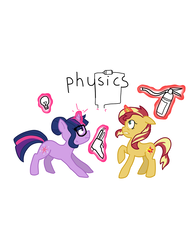 Size: 1280x1656 | Tagged: safe, artist:tycoontykun, sci-twi, sunset shimmer, twilight sparkle, pony, unicorn, equestria girls, g4, battery, circuit, cover, equestria girls ponified, female, fire extinguisher, floppy ears, lesbian, lightbulb, magic, physics, ponified, school, ship:sci-twishimmer, ship:sunsetsparkle, shipping, soldering iron, unicorn sci-twi
