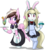 Size: 2000x2200 | Tagged: safe, artist:rice, oc, oc only, oc:ashee, oc:cherry blossom, original species, pony, shark pony, unicorn, semi-anthro, bipedal, bunny ears, clothes, cuffs (clothes), female, food, high res, ice cream, maid, mare, simple background, stockings, thigh highs, transparent background, tray