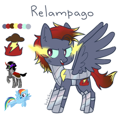 Size: 800x766 | Tagged: safe, artist:koteikow, king sombra, rainbow dash, oc, oc:relampago, pegasus, pony, unicorn, g4, armor, female, fusion, male, mare, name, portuguese, sombra eyes, spread wings, stallion, wings