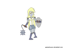 Size: 800x611 | Tagged: safe, artist:gunnurboyexo, derpy hooves, equestria girls, g4, female, flail, morning star, shield, simple background, solo, weapon, white background