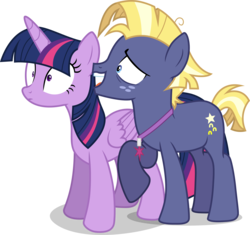 Size: 4442x4184 | Tagged: safe, artist:tomfraggle, star tracker, twilight sparkle, alicorn, pony, g4, once upon a zeppelin, absurd resolution, female, male, mare, open mouth, personal space invasion, simple background, smiling, stallion, transparent background, twilight sparkle (alicorn), vector