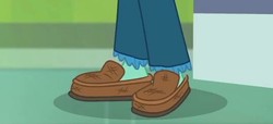 Size: 539x246 | Tagged: safe, screencap, zephyr breeze, equestria girls, g4, my little pony equestria girls: better together, overpowered (equestria girls), ankles, clothes, cropped, legs, male, moccasins, no socks, pictures of legs, shoes