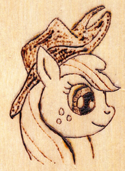 Size: 538x733 | Tagged: safe, artist:malte279, applejack, g4, pyrography, traditional art