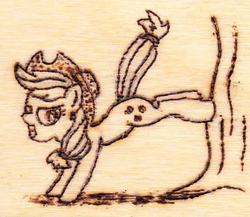 Size: 604x525 | Tagged: safe, artist:malte279, applejack, g4, applebucking, pyrography, traditional art