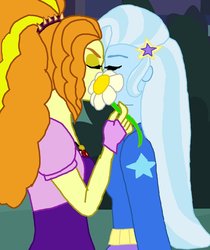 Size: 818x976 | Tagged: safe, artist:alicesbeatinghearts, artist:ktd1993, adagio dazzle, trixie, equestria girls, g4, female, flower, kissing, lesbian, ship:triagio, shipping