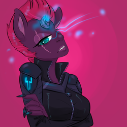 Size: 900x900 | Tagged: safe, artist:nightmarekisser, tempest shadow, anthro, g4, my little pony: the movie, breasts, busty tempest shadow, crossed arms, female, nail polish, solo