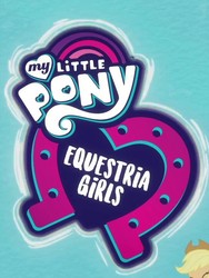 Size: 543x722 | Tagged: safe, screencap, applejack, equestria girls, g4, my little pony equestria girls: better together, cropped, equestria girls logo, female, font, logo, offscreen character, solo