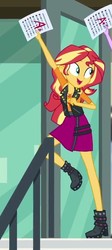 Size: 351x782 | Tagged: safe, screencap, sunset shimmer, equestria girls, g4, my little pony equestria girls: better together, the finals countdown, a+, a++, boots, clothes, cropped, female, geode of empathy, grades, high heel boots, jacket, leather jacket, shoes, skirt, smiling, solo, test