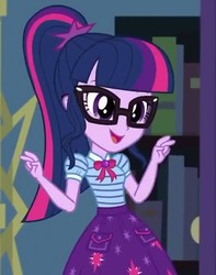 Size: 566x720 | Tagged: safe, screencap, sci-twi, twilight sparkle, equestria girls, g4, my little pony equestria girls: better together, star crossed, clothes, cropped, cute, female, geode of telekinesis, glasses, ponytail, skirt, smiling, solo, twiabetes