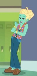 Size: 357x720 | Tagged: safe, screencap, zephyr breeze, equestria girls, g4, my little pony equestria girls: better together, overpowered (equestria girls), clothes, cropped, hippie, male, pants, shoes, solo, zephyr's necklace