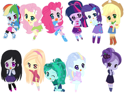 Size: 812x612 | Tagged: safe, artist:sarahgdo, applejack, fluttershy, pinkie pie, rainbow dash, rarity, sci-twi, twilight sparkle, oc, equestria girls, g4, chibi, humane five, humane six, mane six