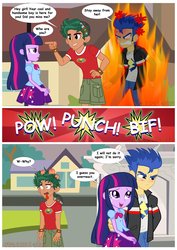 Size: 1600x2263 | Tagged: safe, artist:jucamovi1992, flash sentry, timber spruce, twilight sparkle, equestria girls, g4, comic, female, jealous, male, ship:flashlight, shipping, straight