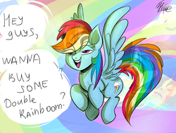 Size: 2000x1500 | Tagged: safe, artist:artmarina-arts, rainbow dash, pegasus, pony, double rainboom, g4, abstract background, cloud, female, flying, high, lidded eyes, mare, signature, sky, solo, speech bubble, talking