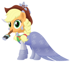 Size: 2652x2346 | Tagged: safe, artist:mirrorcrescent, applejack, spirit of hearth's warming past, earth pony, pony, a hearth's warming tail, g4, clothes, costume, cowboy hat, dress, female, hat, high res, looking at you, mare, paint, paint on fur, paintbrush, simple background, solo, transparent background