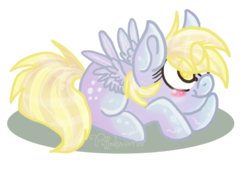 Size: 669x464 | Tagged: safe, artist:frostedpuffs, derpy hooves, pony, g4, chibi, female, prone, solo