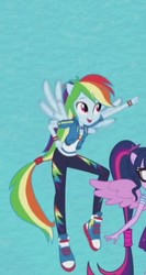 Size: 317x598 | Tagged: safe, screencap, rainbow dash, equestria girls, g4, my little pony equestria girls: better together, clothes, converse, cropped, female, jacket, pants, ponied up, pony ears, shoes, sneakers, wings