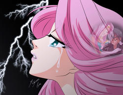 Size: 2786x2153 | Tagged: safe, artist:shinta-girl, fluttershy, oc, human, equestria girls, g4, couple, flash back, high res, humanized, lightning, sad, sailor senshi