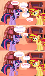 Size: 1280x2168 | Tagged: safe, artist:hakunohamikage, sunset shimmer, twilight sparkle, alicorn, pony, unicorn, ask-princesssparkle, g4, ask, comic, golden oaks library, tumblr, twilight sparkle (alicorn)