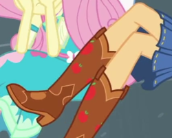 Size: 428x344 | Tagged: safe, screencap, applejack, equestria girls, g4, my little pony equestria girls: better together, overpowered (equestria girls), boots, cowboy boots, cropped, legs, pictures of legs, shoes