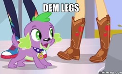 Size: 600x367 | Tagged: safe, edit, edited screencap, screencap, applejack, spike, spike the regular dog, dog, a fine line, equestria girls, g4, my little pony equestria girls: better together, boots, converse, cowboy boots, image macro, leg focus, legs, meme, memeful.com, paws, pictures of legs, shoes