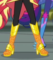 Size: 387x433 | Tagged: safe, screencap, sci-twi, sunset shimmer, twilight sparkle, equestria girls, g4, my little pony equestria girls: better together, super squad goals, boots, boots shot, cropped, crystal guardian, high heel boots, legs, pictures of legs, shoes