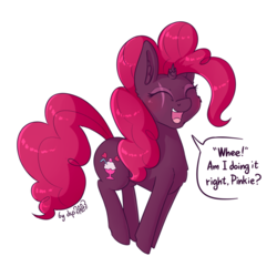 Size: 1536x1536 | Tagged: safe, artist:dsp2003, fizzlepop berrytwist, tempest shadow, pony, unicorn, g4, my little pony: the movie, alternate hairstyle, behaving like pinkie pie, broken horn, comic, cute, female, horn, implied pinkie pie, jumping, open mouth, simple background, single panel, tempestbetes, transparent background, xk-class end-of-the-world scenario