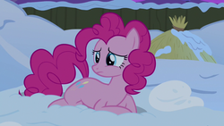 Size: 1280x720 | Tagged: safe, screencap, pinkie pie, earth pony, pony, g4, not asking for trouble, female, mare, prone, sad, snow, solo