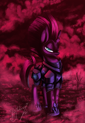 Size: 1039x1500 | Tagged: safe, artist:shivannie, tempest shadow, pony, unicorn, g4, my little pony: the movie, armor, broken horn, female, horn, looking at you, mare, signature, solo
