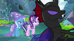 Size: 1280x720 | Tagged: safe, screencap, pharynx, starlight glimmer, trixie, changeling, g4, to change a changeling