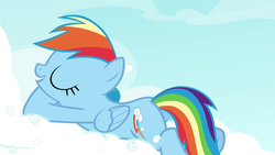 Size: 1280x720 | Tagged: safe, screencap, rainbow dash, pegasus, pony, g4, testing testing 1-2-3, butt, cloud, eyes closed, female, mare, open mouth, plot, solo