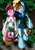 Size: 1000x1414 | Tagged: safe, artist:xjkenny, pinkie pie, rainbow dash, spike, dragon, anthro, unguligrade anthro, g4, arm hooves, breasts, halloween, holiday, nightmare night, trick or treat