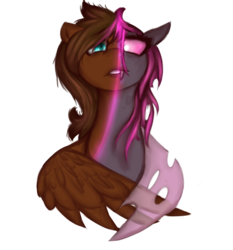 Size: 1173x1256 | Tagged: safe, artist:b(r)at, oc, oc only, oc:sierra flyer, changeling, pegasus, pony, blue eyes, fangs, female, holes, mare, pink changeling, pink eyes, wings