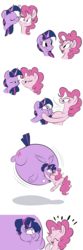 Size: 2800x8434 | Tagged: safe, artist:anonopony, pinkie pie, twilight sparkle, alicorn, earth pony, pony, g4, air inflation, bedroom eyes, cheek kiss, comic, cute, eyes closed, female, inflation, kiss inflation, kiss on the lips, kissing, lesbian, mare, open mouth, pinkie being pinkie, ship:twinkie, shipping, shrunken pupils, simple background, spherical inflation, twiblimp sparkle, twilight sparkle (alicorn), white background