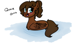 Size: 2023x1204 | Tagged: safe, artist:b(r)at, oc, oc only, oc:sierra flyer, pegasus, pony, blue eyes, blushing, female, fluffy, mare, pegaduck, ponytail, quack, simple background, transparent background, water, wings