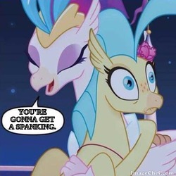 Size: 500x500 | Tagged: safe, edit, edited screencap, screencap, princess skystar, queen novo, classical hippogriff, hippogriff, g4, my little pony: the movie, my little pony: the movie adaptation, horrified, imminent spanking, implied spanking, meme, speech bubble